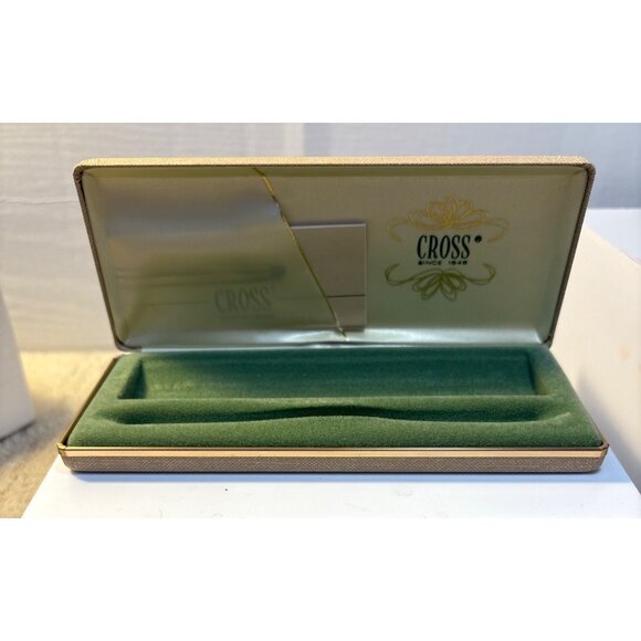 Vintage Cross Pen Storage Box Case Gold Tone Hinged Green Velvet Lining - Picture 5 of 9